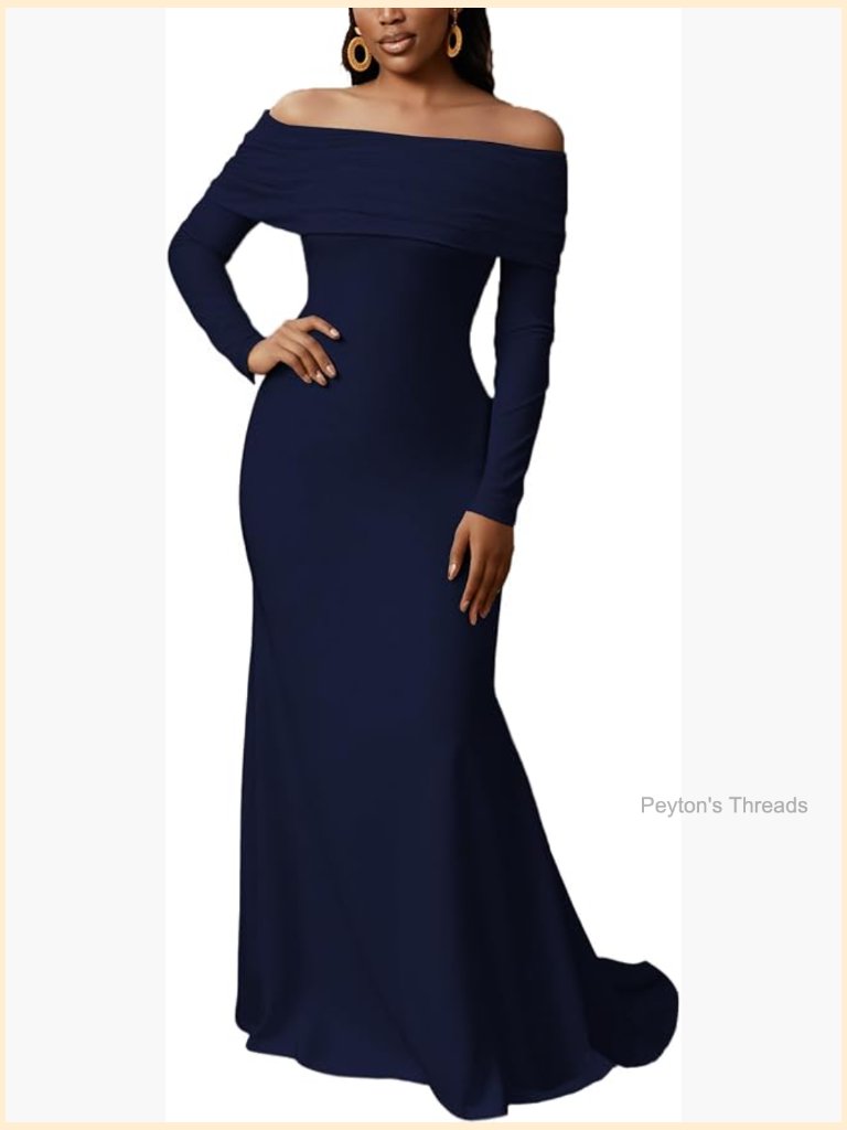 Off Shoulder Long Sleeve Maxi Formal Dress Bodycon Party Wedding Guest